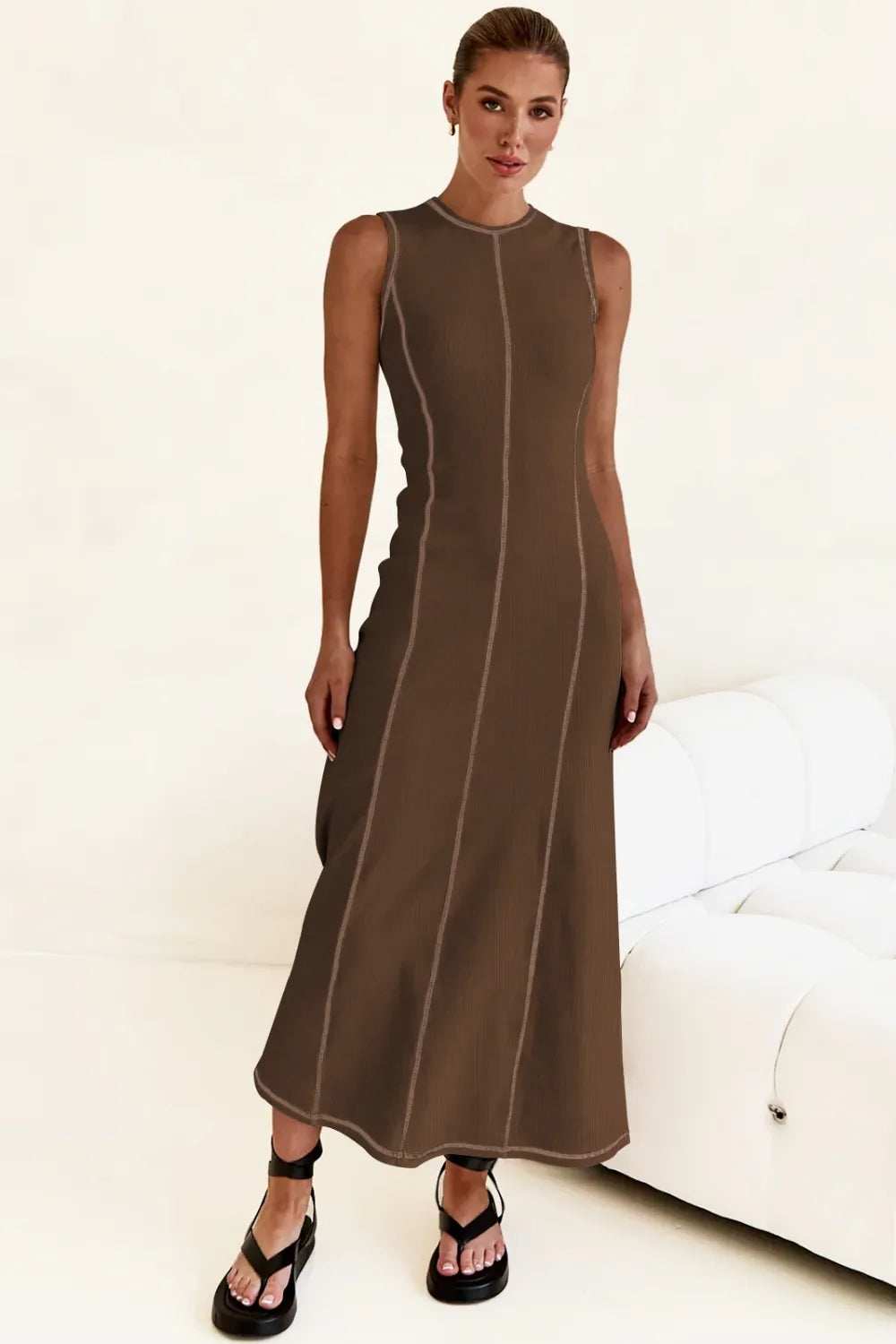 Contrast Stitching Maxi Tank Dress - Trendsi - Flyclothing LLC