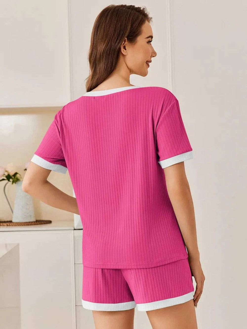 Ribbed Round Neck Top and Shorts Set - Trendsi - Flyclothing LLC