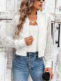 Baseball Collar Lace Patchwork Long Sleeve Jacket - Trendsi - Flyclothing LLC