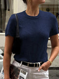 Round Neck Short Sleeve Sweater - Trendsi - Flyclothing LLC