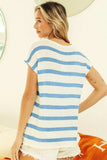 BiBi Striped Round Neck Short Sleeve Knit Top - Trendsi - Flyclothing LLC