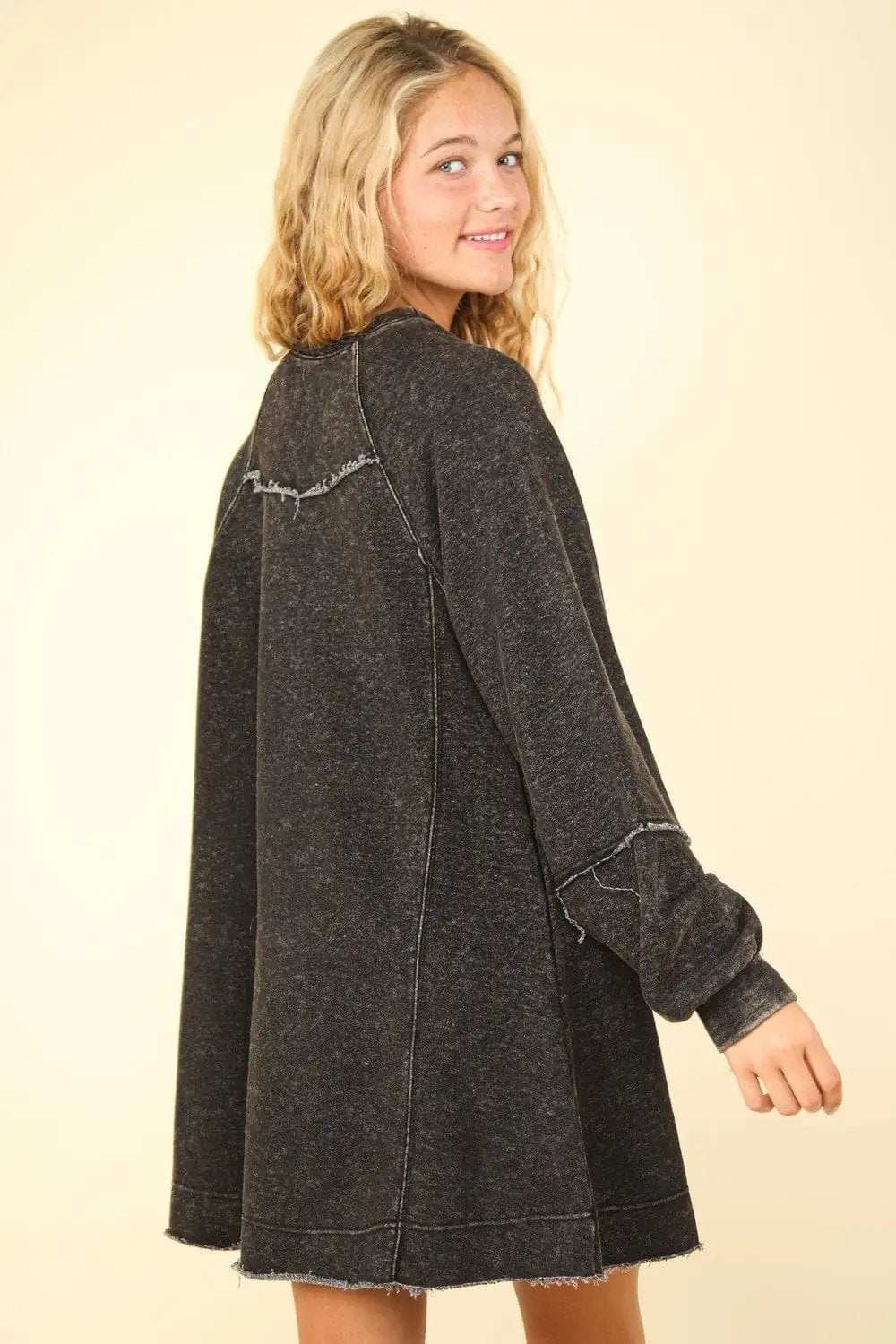 VERY J Mineral Washed Oversized A-Line Mini Dress - Trendsi - Flyclothing LLC