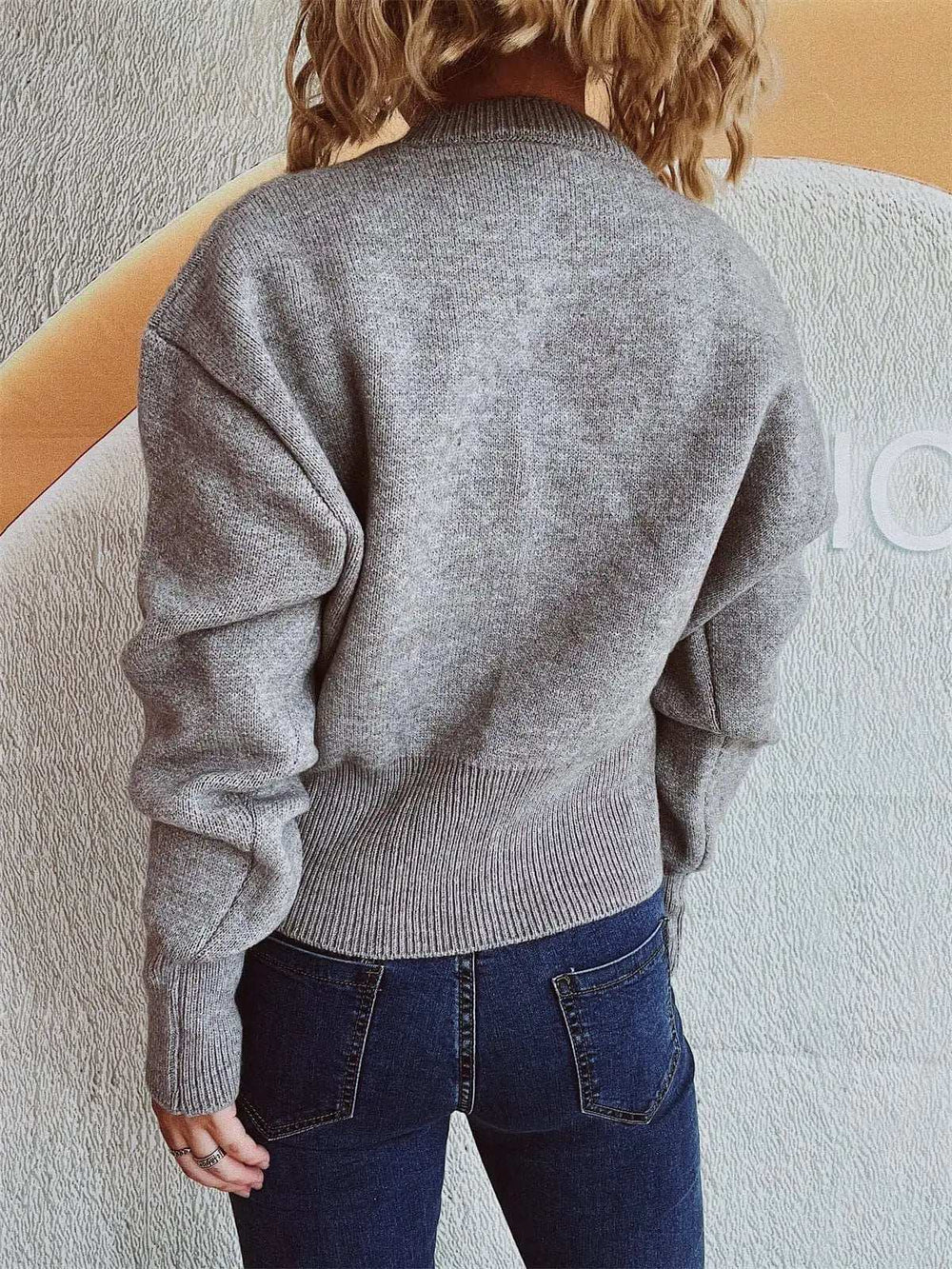 Round Neck Half Zip Long Sleeve Sweater - Trendsi - Flyclothing LLC