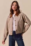 SO ME Cotton Twill Cropped Barn Jacket wtih Collar - Trendsi - Flyclothing LLC