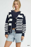 Umgee Cable-Knit Stripe Button-Up Cardigan - Trendsi - Flyclothing LLC