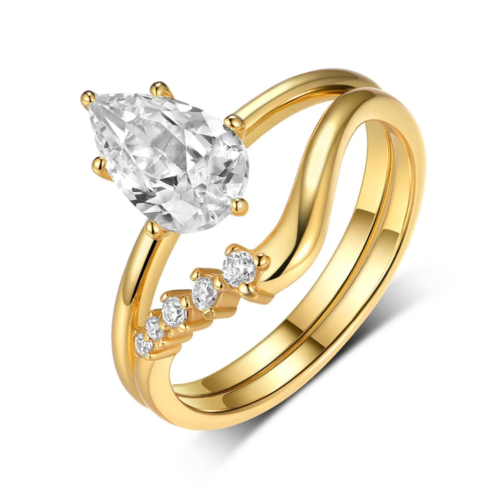1.5 Carat Moissanite Teardrop Ring 2pcs Set - Trendsi - Flyclothing LLC