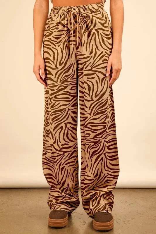 VERY J Animal Print Linen Wide Leg Pants - Trendsi - Flyclothing LLC