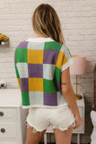 BiBi Sequin Embroidery Mardi Gras Checker Sweater Top - Trendsi - Flyclothing LLC