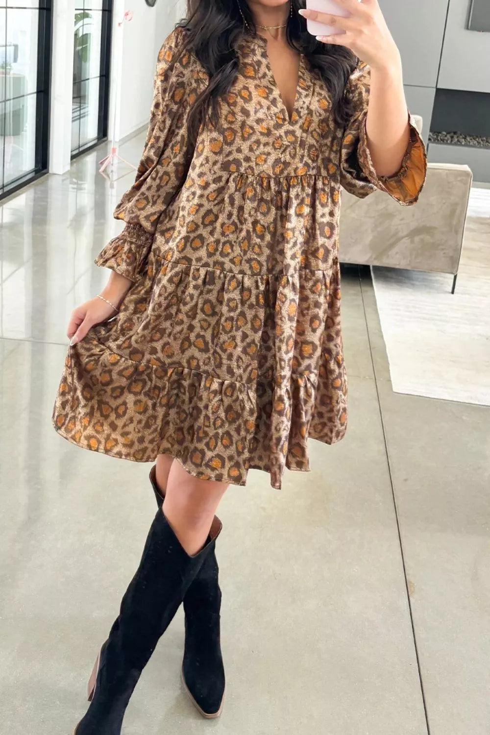 Tiered Leopard Print Mini Dress - Trendsi - Flyclothing LLC