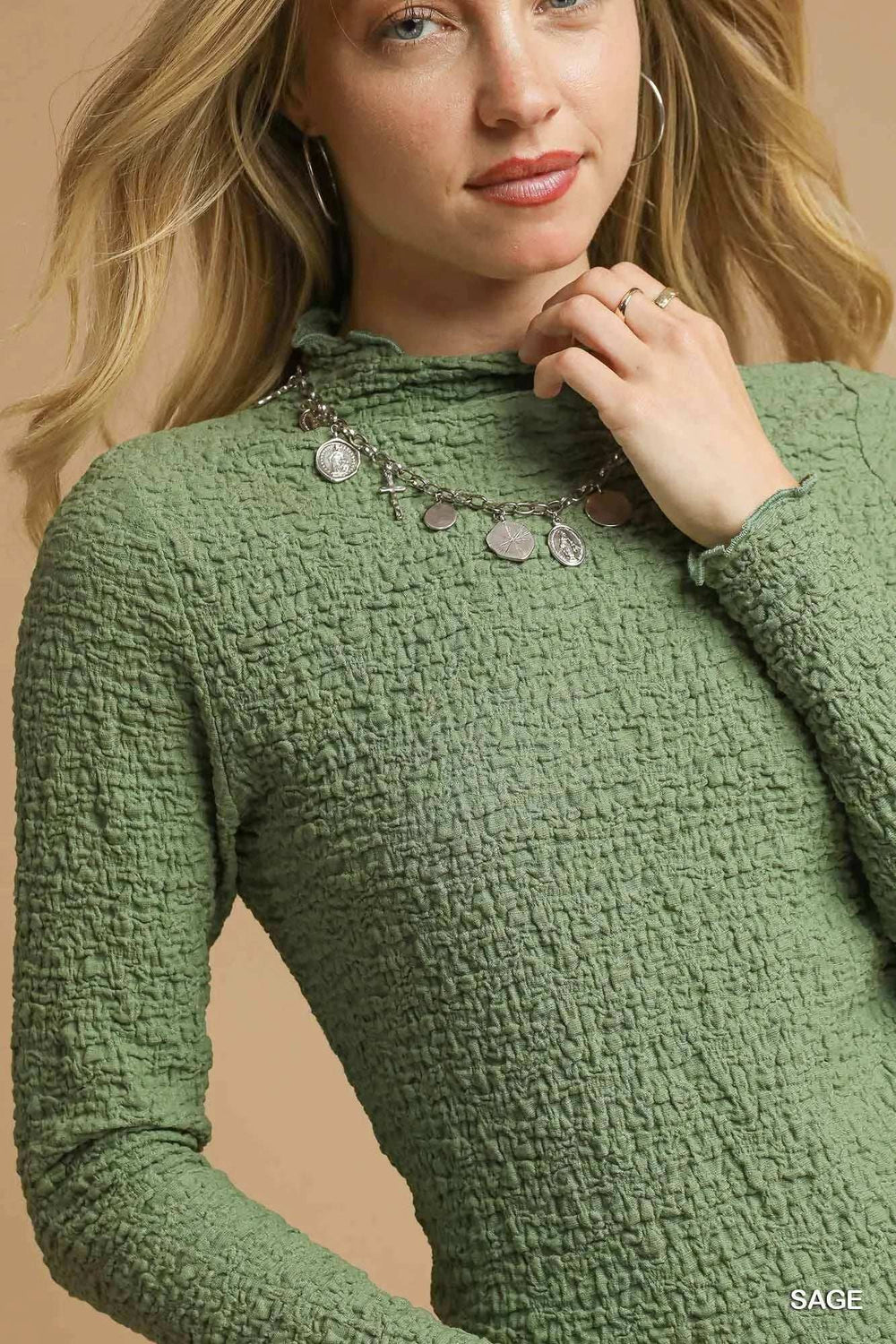 Umgee Textured Crinkle Knit Long Sleeve Top - Trendsi - Flyclothing LLC