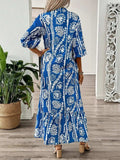 Printed Notched Half Sleeve Maxi Dress - Trendsi - Flyclothing LLC