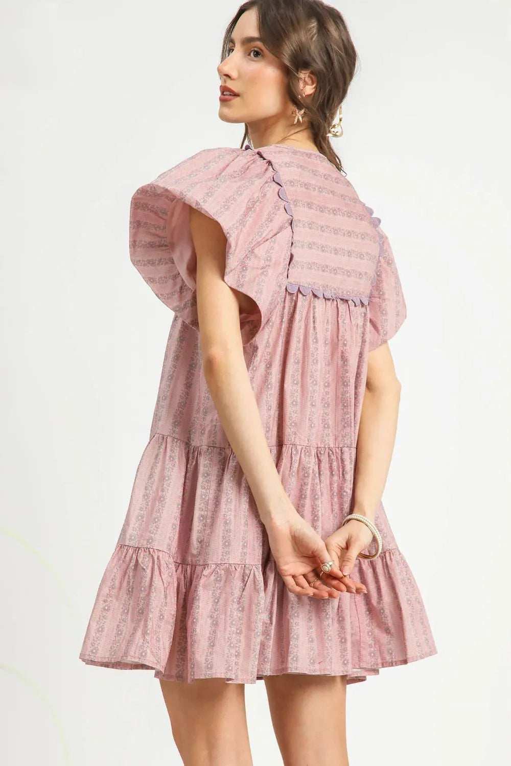 Umgee Floral Ruffled Cap Sleeve Tiered Mini Dress - Trendsi - Flyclothing LLC