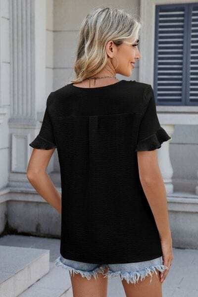 V-Neck Short Sleeve Blouse - Trendsi - Flyclothing LLC