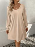 V-Neck Raglan Sleeve Knee Length Dress - Trendsi - Flyclothing LLC