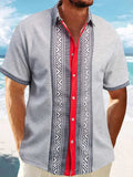 Men's Full Size Contrast Button Down Short Sleeve Shirt Plus Size - Trendsi - Flyclothing LLC