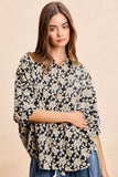 BiBi Floral Jacquard Short Dolman Sleeves Shirt - Trendsi - Flyclothing LLC
