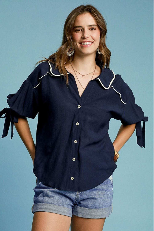 Umgee Full Size Embroidered Detail Button Down Shirt Plus Size - Trendsi - Flyclothing LLC