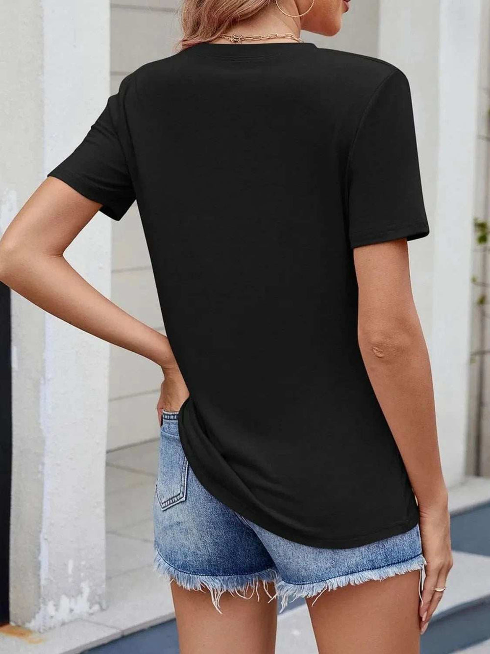 Round Neck Short Sleeve T-Shirt - Trendsi - Flyclothing LLC