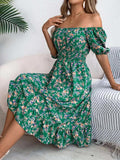 Ruffled Hem Floral Puff Sleeve Dress - Trendsi - Flyclothing LLC