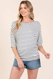 BOMBOM Striped Boat Neck Dolman Sleeve Top - Trendsi - Flyclothing LLC
