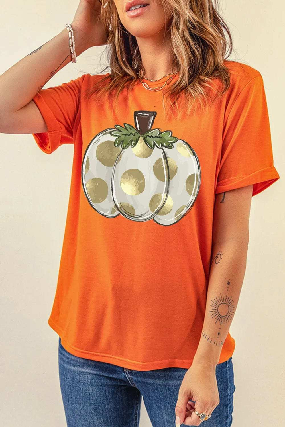 Pumpkin Graphic Round Neck Short Sleeve T-Shirt - Trendsi - Flyclothing LLC