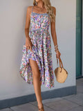 Perfee Decor Button Printed Sleeveless Tiered Midi Dress - Trendsi - Flyclothing LLC