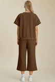 Double Take Full Size Texture Round Neck Top and Pants Set - Trendsi - Flyclothing LLC