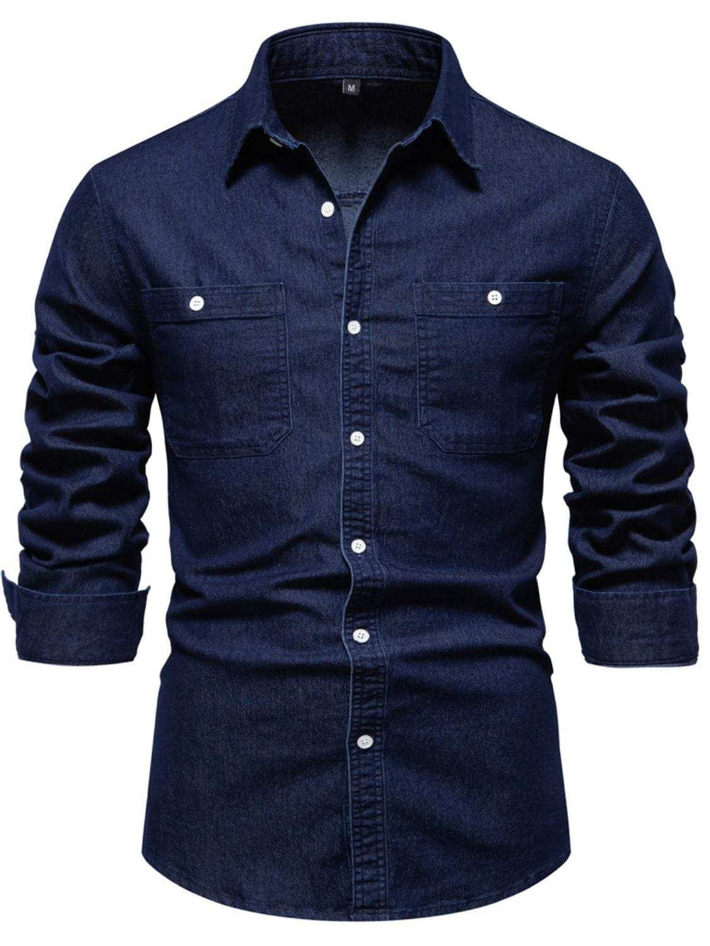 Men's Collared Neck Long Sleeve Denim Shirt - Trendsi - Flyclothing LLC