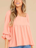 Smocked Square Neck Flounce Sleeve Blouse - Trendsi - Flyclothing LLC