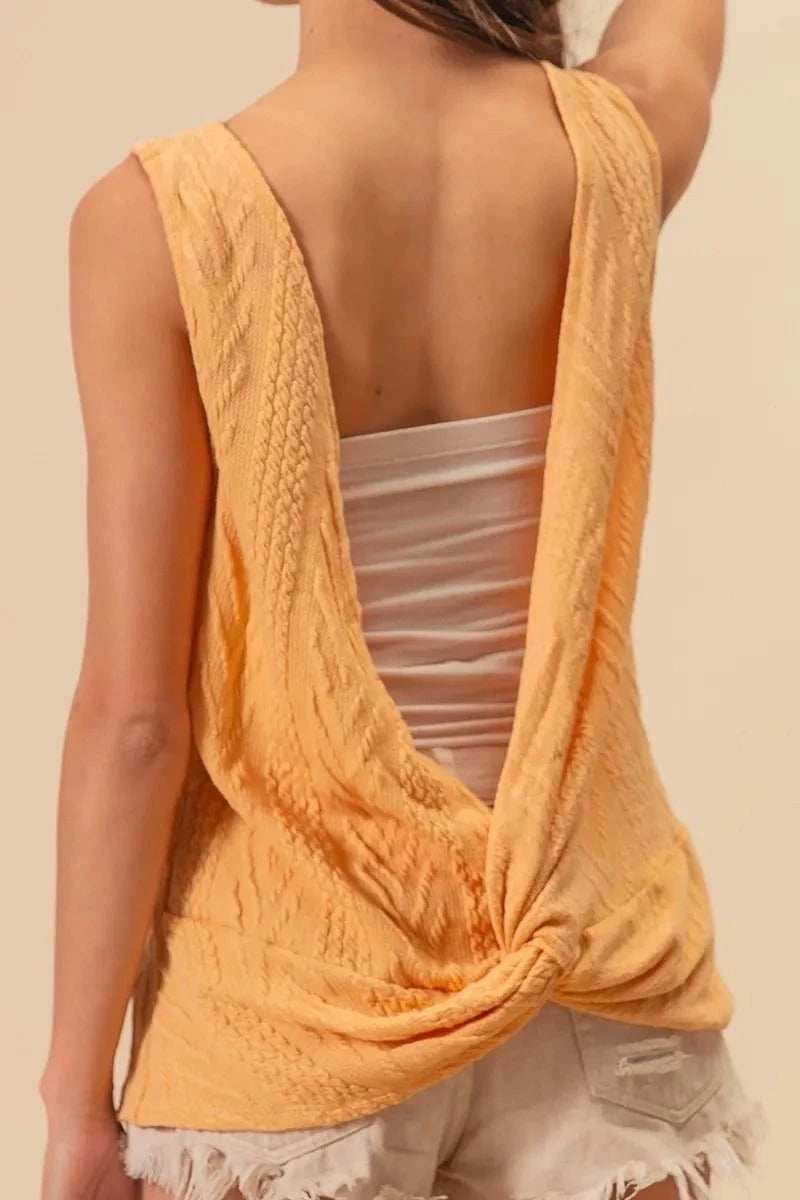 BiBi Textured Sweather Knit Twist Back Sleeveless Top - Trendsi - Flyclothing LLC
