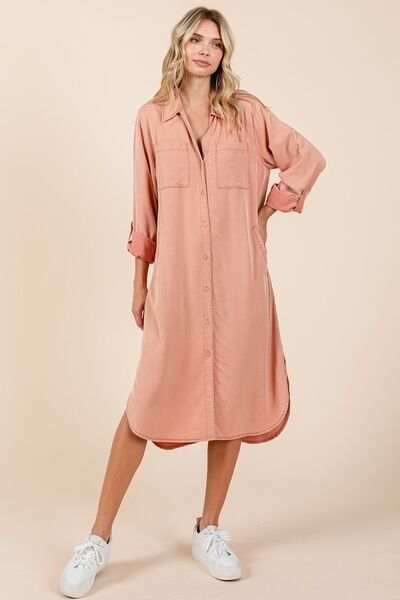 Mittoshop Button Down Long Sleeve Shirt Dress - Trendsi - Flyclothing LLC