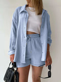 Textured Button Up Shirt and Shorts Set - Trendsi - Flyclothing LLC