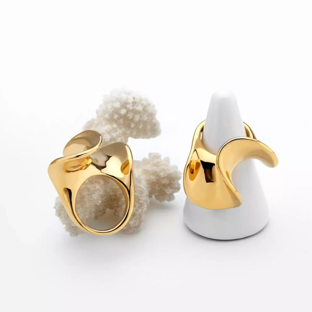 18K Gold-Plated Copper Geometric Sculptural Ring - Trendsi - Flyclothing LLC