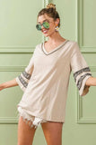 BiBi Triblend Knit Top with Leopard Band Detail - Trendsi - Flyclothing LLC