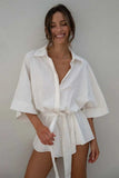 Tied Button Up Collared Neck Romper - Trendsi - Flyclothing LLC
