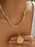 18K Gold-Plated Shell Layered Shell Pendant Necklace - Trendsi - Flyclothing LLC