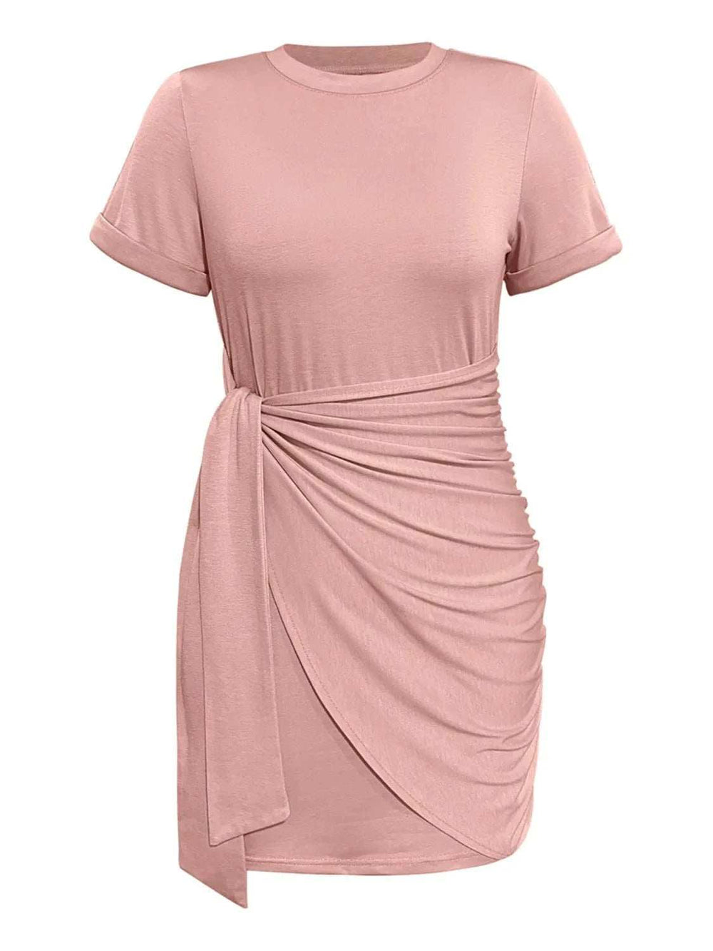 Round Neck Short Sleeve Mini Tee Dress - Trendsi - Flyclothing LLC