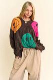Davi & Dani Contrast Smile Round Neck Oversize Sweater - Trendsi - Flyclothing LLC