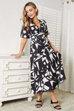 Printed Surplice Balloon Sleeve Dress - Trendsi - Flyclothing LLC