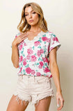 BiBi Rose Printed Poly Span with Crochet Lace Top - Trendsi - Flyclothing LLC