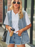 Full Size V-Neck Button Up Denim Vest - Trendsi - Flyclothing LLC