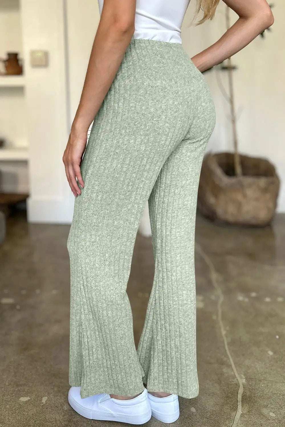 Ribbed High Waist Flare Pants - Trendsi - Flyclothing LLC