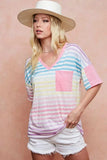 BiBi Rainbow Stripe Printed Triblend Knit Top - Trendsi - Flyclothing LLC