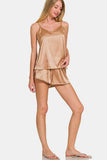 Zenana V-Neck Satin Cami and Elastic Waist Shorts Lounge Set - Trendsi - Flyclothing LLC