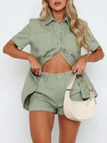 Pocketed Button Up Top and Shorts Set - Trendsi - Flyclothing LLC