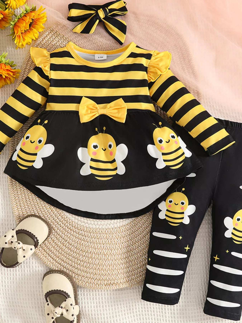 Children's Ladybug Print Ruffle Trim Top and Pants Set - Trendsi - Flyclothing LLC