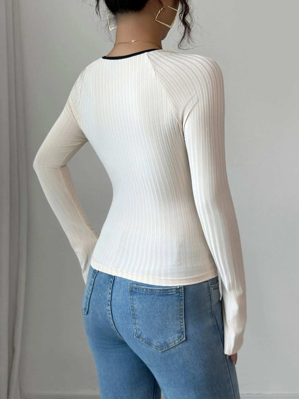Contrast Trim Long Sleeve T-Shirt - Trendsi - Flyclothing LLC