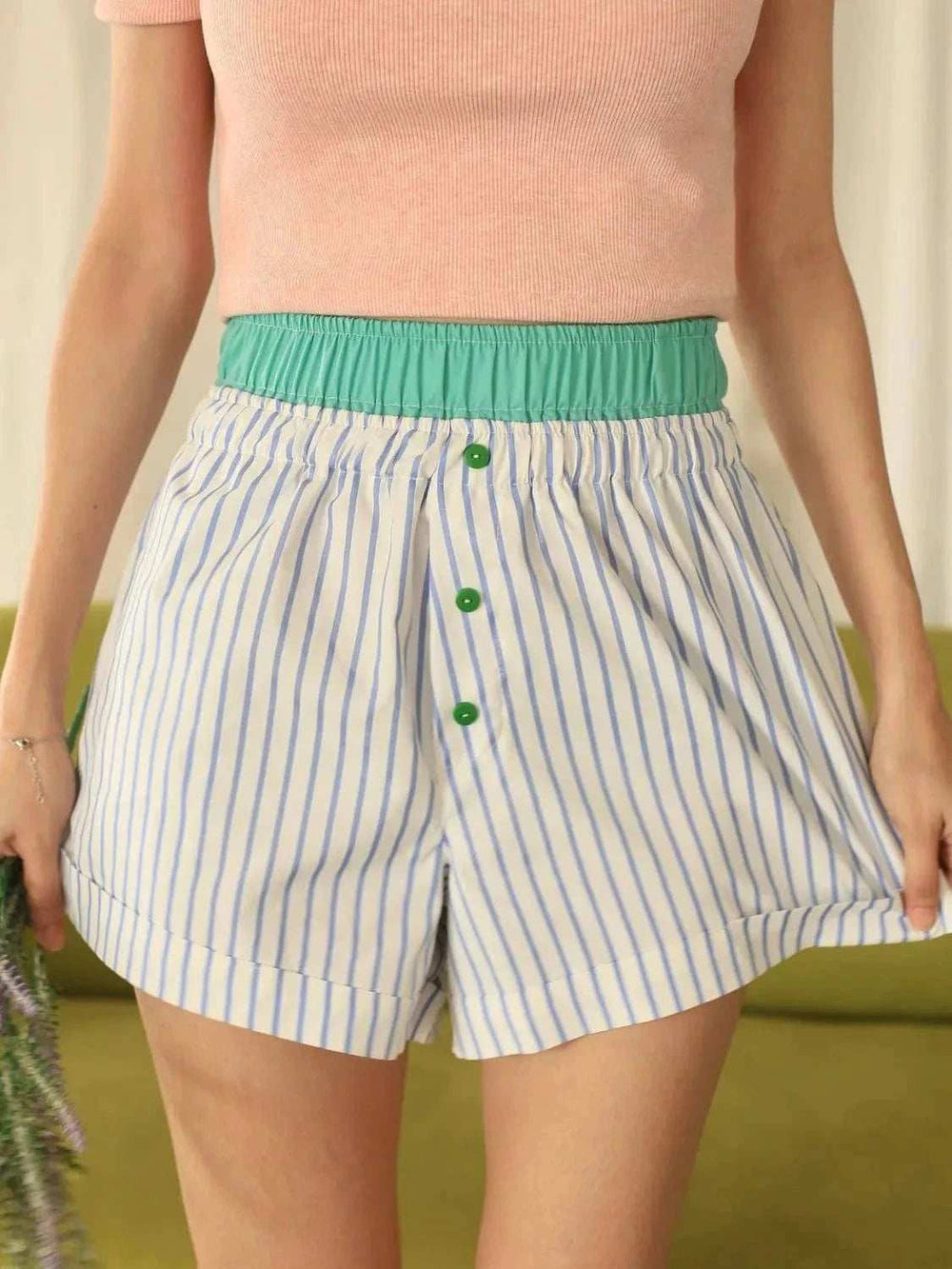 Striped Elastic Waist Shorts - Trendsi - Flyclothing LLC
