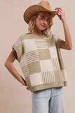BiBi Checker With Stripes Pattern Sleeveless Sweater - Trendsi - Flyclothing LLC