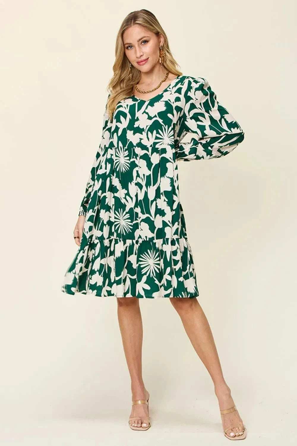 Double Take Full Size Printed Ruffle Hem Dress with Pocket - Trendsi - Flyclothing LLC